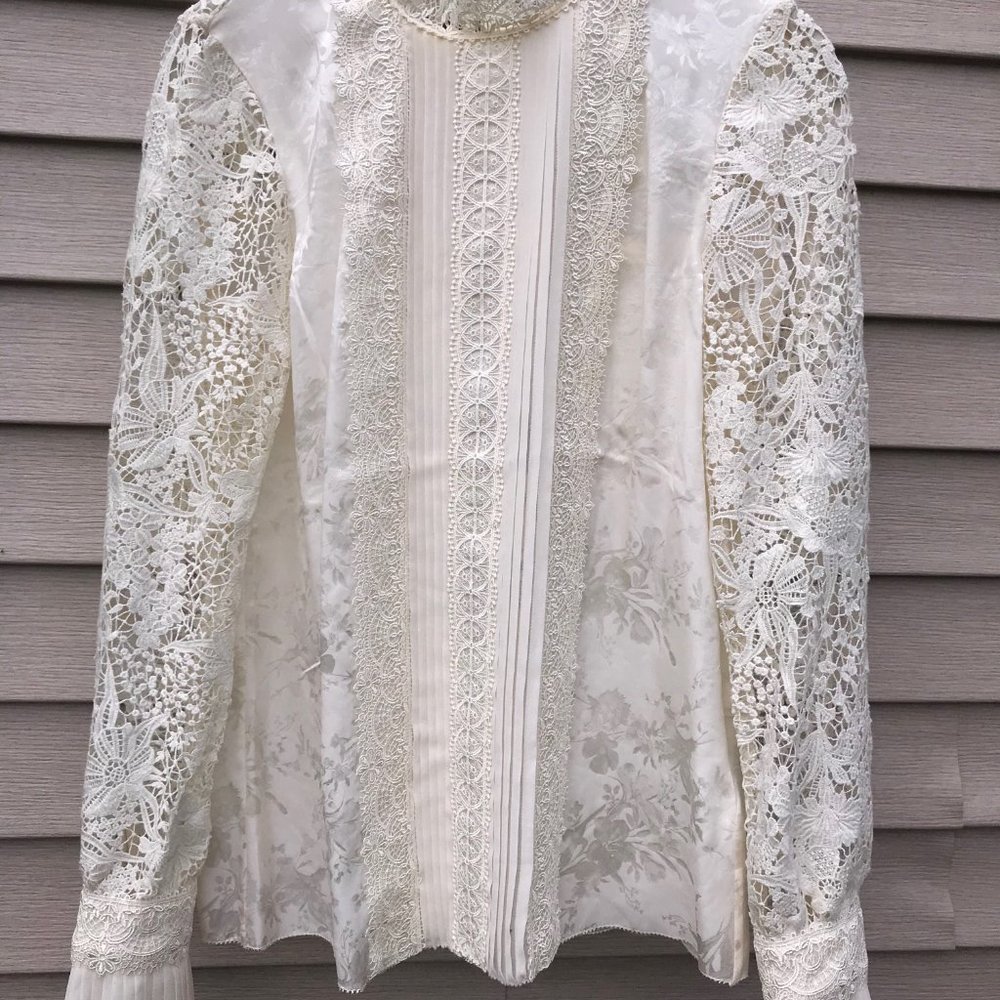 H&M x Erdem Cream Jacquard Silk Lace Lace Blouse 8